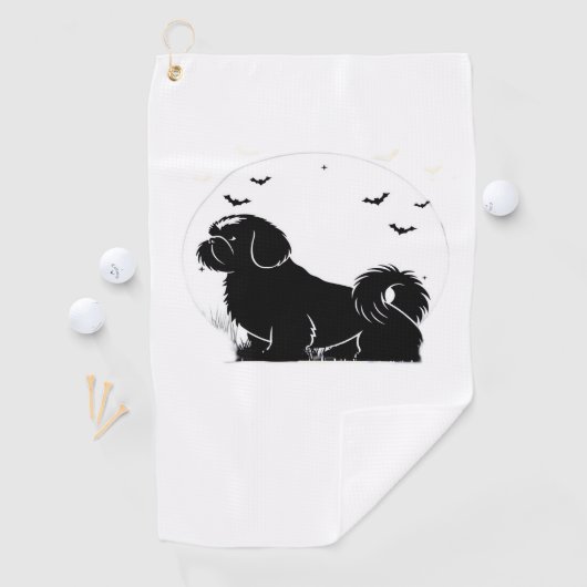 Shih Tzu Dog - Halloween Moon Silhouette Classic T Golfhanddoek (Insitu)