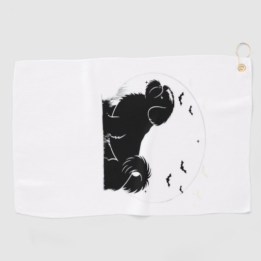 Shih Tzu Dog - Halloween Moon Silhouette Classic T Golfhanddoek (Horizontaal)