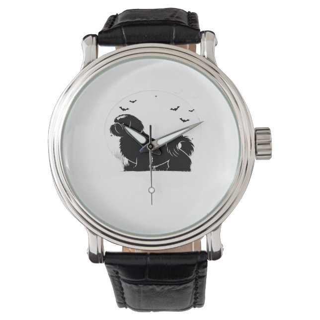 Shih Tzu Dog - Halloween Moon Silhouette Classic T Horloge (Voorkant)