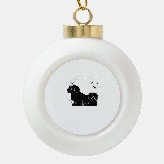 Shih Tzu Dog - Halloween Moon Silhouette Classic T Keramische Bal Ornament (Voorkant)