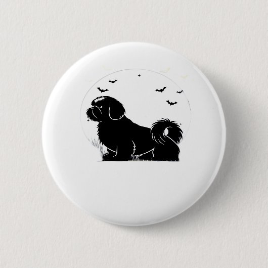 Shih Tzu Dog - Halloween Moon Silhouette Classic T Ronde Button 5,7 Cm (Voorkant)