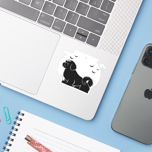 Shih Tzu Dog - Halloween Moon Silhouette Classic T Sticker (Laptop met iPhone)