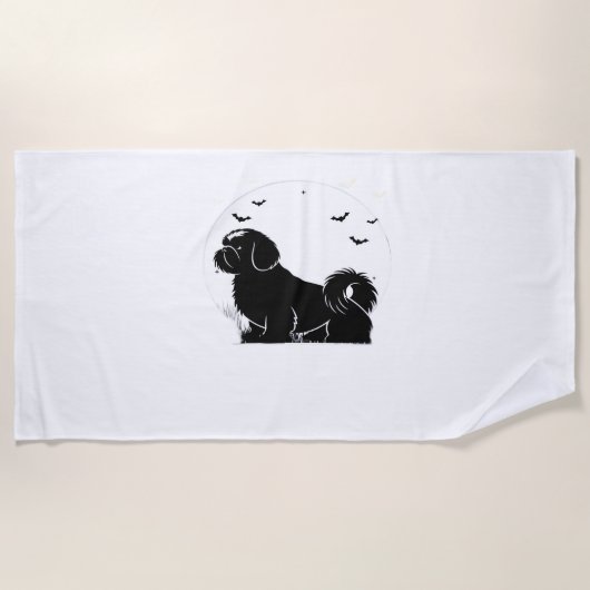 Shih Tzu Dog - Halloween Moon Silhouette Classic T Strandlaken (Voorkant)