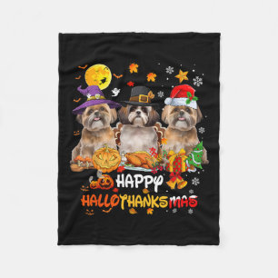 Shih Tzu Dog Happy Halloween Thanksgiving Merry Ch Fleece Deken