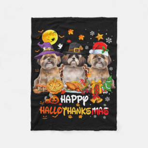 Shih Tzu Dog Happy Halloween Thanksgiving Merry Ch Fleece Deken