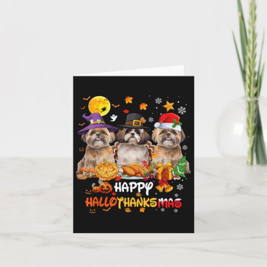 Shih Tzu Dog Happy Halloween Thanksgiving Merry Ch Kaart (Voorkant)