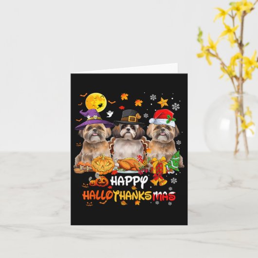Shih Tzu Dog Happy Halloween Thanksgiving Merry Ch Kaart (Gele Bloem)