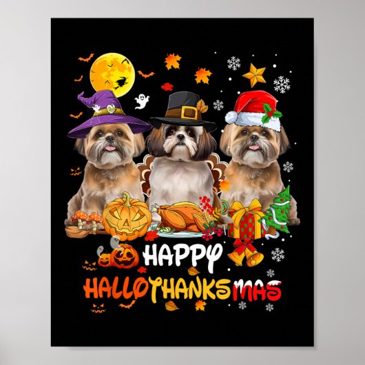 Shih Tzu Dog Happy Halloween Thanksgiving Merry Ch Poster (Voorkant)