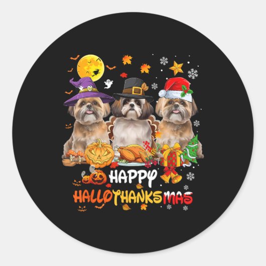 Shih Tzu Dog Happy Halloween Thanksgiving Merry Ch Ronde Sticker (Voorkant)