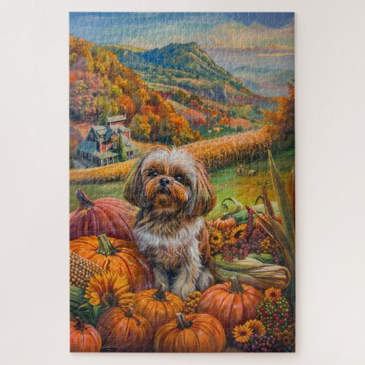 Shih Tzu Dog Herfst Oogst Thanksgiving Legpuzzel (Verticaal)