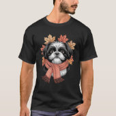 Shih Tzu Dog Herfst Sjaal Honden Herfstbladeren Th T-shirt (Voorkant)