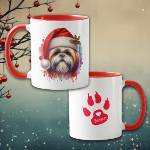 Shih Tzu Dog in Santa Hat Kerstmis Gepersonaliseer Mok