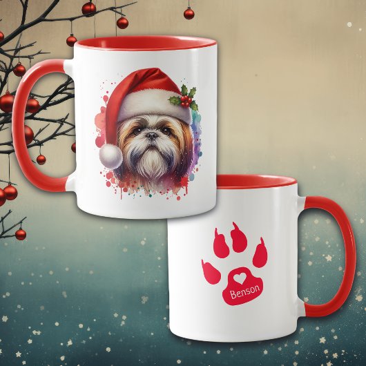 Shih Tzu Dog in Santa Hat Kerstmis Gepersonaliseer Mok