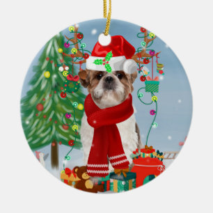 Shih Tzu Dog in sneeuwkerst Keramisch Ornament