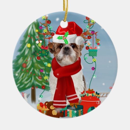 Shih Tzu Dog in sneeuwkerst Keramisch Ornament (Voorkant)