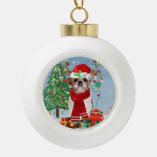 Shih Tzu Dog in sneeuwkerst Keramische Bal Ornament