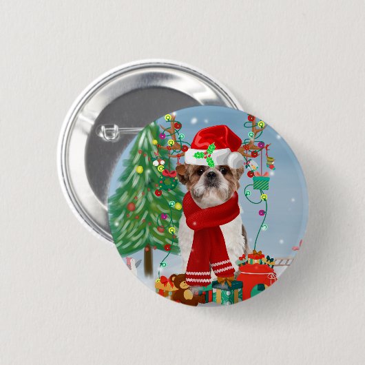 Shih Tzu Dog in sneeuwkerst Ronde Button 5,7 Cm (Voorkant /achterkant)