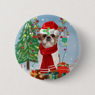 Shih Tzu Dog in sneeuwkerst Ronde Button 5,7 Cm