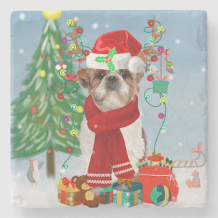 Shih Tzu Dog in sneeuwkerst Stenen Onderzetter