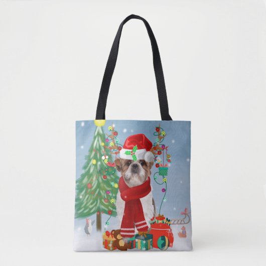 Shih Tzu Dog in sneeuwkerst Tote Bag (Voorkant)