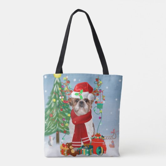 Shih Tzu Dog in sneeuwkerst Tote Bag (Achterkant)