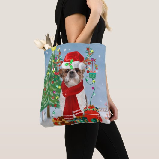Shih Tzu Dog in sneeuwkerst Tote Bag (Dichtbij)