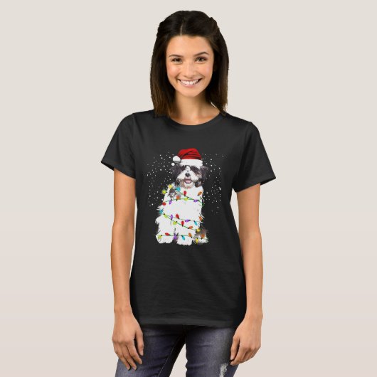 Shih Tzu Dog-kerstlampjes T-shirt (Voorkant volledig)