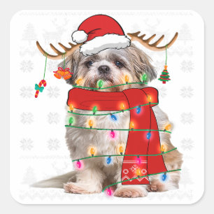 Shih Tzu Dog-kerstlicht Funny Puppy Pet Lover Vierkante Sticker
