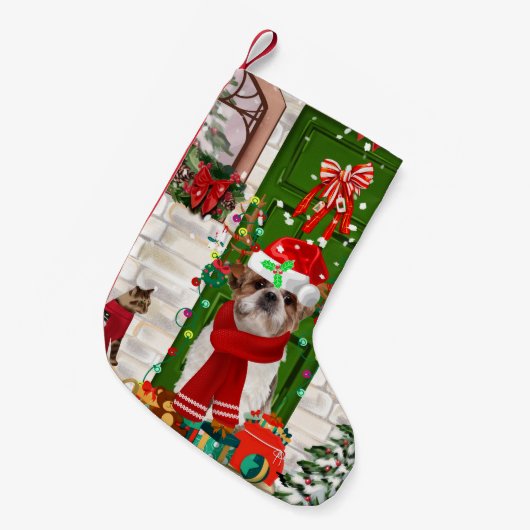 Shih Tzu Dog Kerstmis Kleine Kerstsok (Voorkant (Hangend))