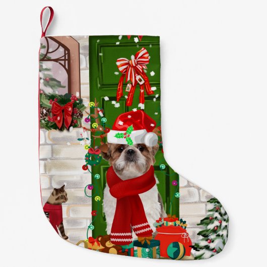 Shih Tzu Dog Kerstmis Kleine Kerstsok (Voorkant)