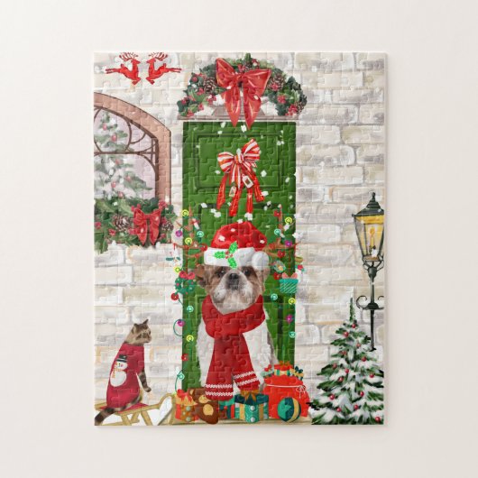 Shih Tzu Dog Kerstmis Legpuzzel (Verticaal)