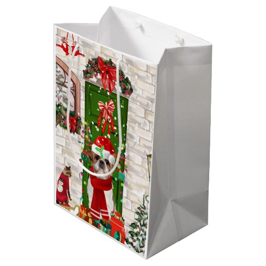 Shih Tzu Dog Kerstmis Medium Cadeauzakje (Achterkant Gekanteld)