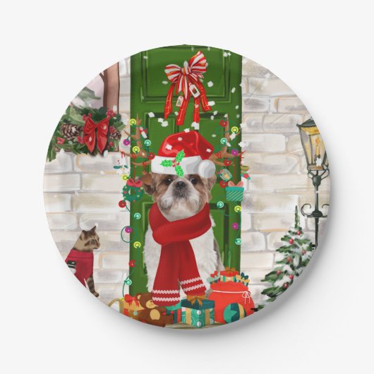 Shih Tzu Dog Kerstmis Papieren Bordje (Voorkant)