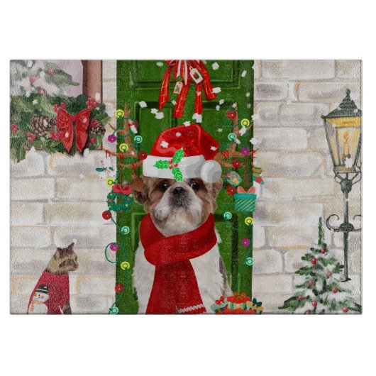 Shih Tzu Dog Kerstmis Snijplank (Voorkant)