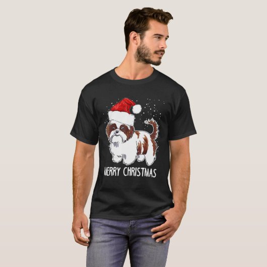 Shih Tzu Dog kerstmis T-shirt (Voorkant volledig)