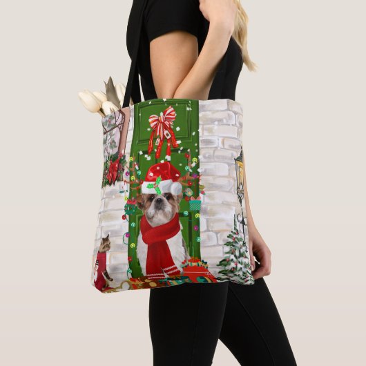 Shih Tzu Dog Kerstmis Tote Bag (Dichtbij)