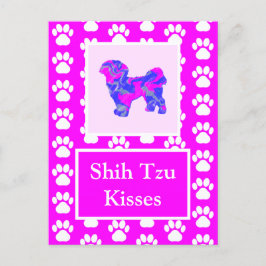 Shih Tzu Dog Kisses Silhouette in Cute Pink & Blue Briefkaart