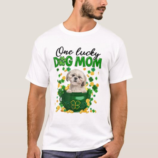 Shih Tzu Dog mama Irish Green Shamrock St Patrick' T-shirt (Voorkant)