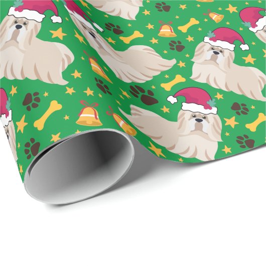 Shih Tzu Dog met Kerstmis Cadeaupapier (Rol Hoek)