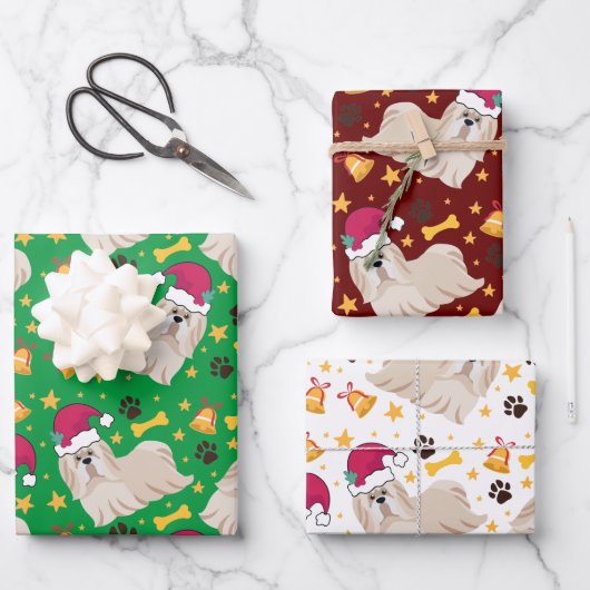 Shih Tzu Dog met Kerstmis Inpakpapier Vel (Voorkant)