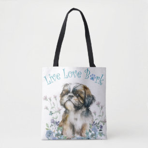 Shih Tzu Dog Mom Floral Tote Bag
