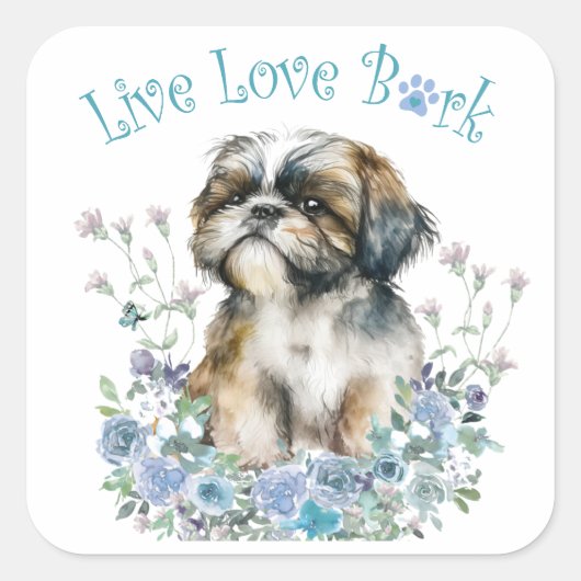 Shih Tzu Dog Mom Floral Vierkante Sticker (Voorkant)