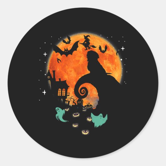 Shih Tzu Dog Moon Scary Pumpkin Halloween Costume Ronde Sticker (Voorkant)