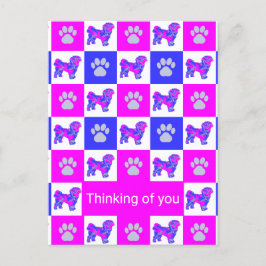 Shih Tzu Dog & Paw Pink & Blue Thinking of You Briefkaart