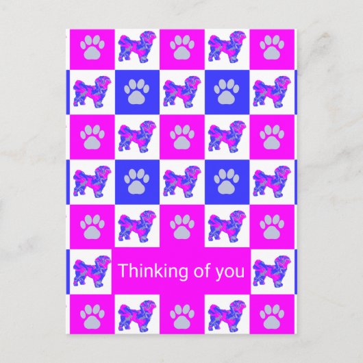 Shih Tzu Dog & Paw Pink & Blue Thinking of You Briefkaart (Voorkant)
