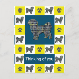 Shih Tzu Dog & Paw Yellow & Blue Thinking of You Briefkaart