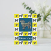 Shih Tzu Dog & Paw Yellow & Blue Thinking of You Briefkaart (Staand voorkant)