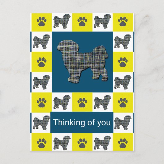 Shih Tzu Dog & Paw Yellow & Blue Thinking of You Briefkaart (Voorkant)