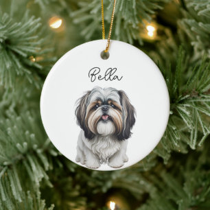 Shih Tzu Dog Pet Aangepaste Naam Vakantie Kerstmis Keramisch Ornament