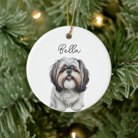 Shih Tzu Dog Pet Aangepaste Naam Vakantie Kerstmis Keramisch Ornament (Boom)